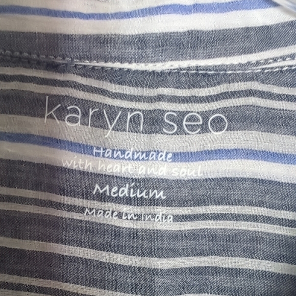 Karyn Seo Womens Tunic Top Shirt Handmade Button Down Floral Embroidered Medium - Picture 8 of 12